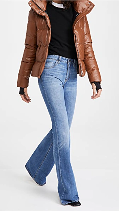 Sam Isabel Vegan Leather Puffer Down Jacket In Saddle