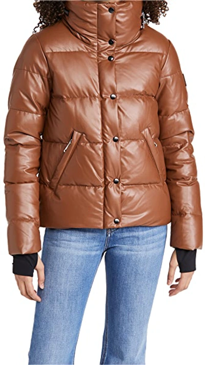 Sam Isabel Vegan Leather Puffer Down Jacket In Saddle
