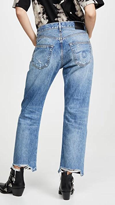 R13 Women's Boyfriend Rigid Low-rise Straight-leg Jeans In Bain With Rips
