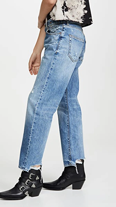 R13 Women's Boyfriend Rigid Low-rise Straight-leg Jeans In Bain With Rips