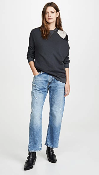 R13 Women's Boyfriend Rigid Low-rise Straight-leg Jeans In Bain With Rips