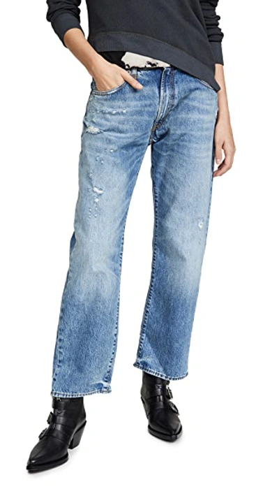 R13 Women's Boyfriend Rigid Low-rise Straight-leg Jeans In Bain With Rips