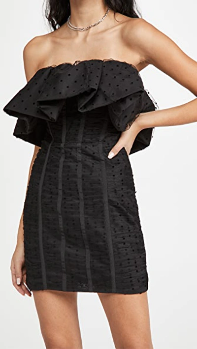 Shop Self-portrait Black Dot Mesh Frill Mini Dress