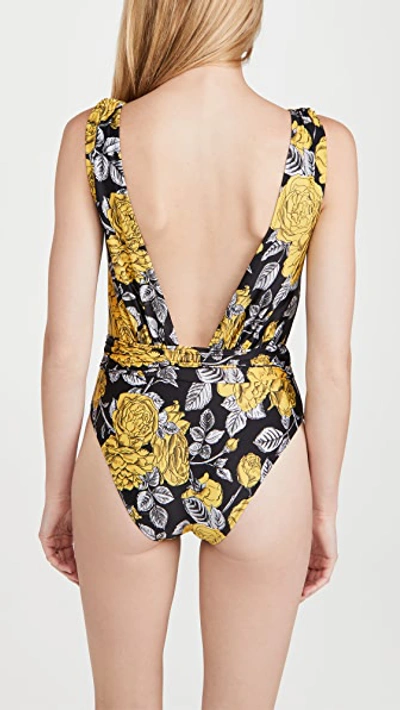 Shop Ganni Recycled Printed One Piece In Black