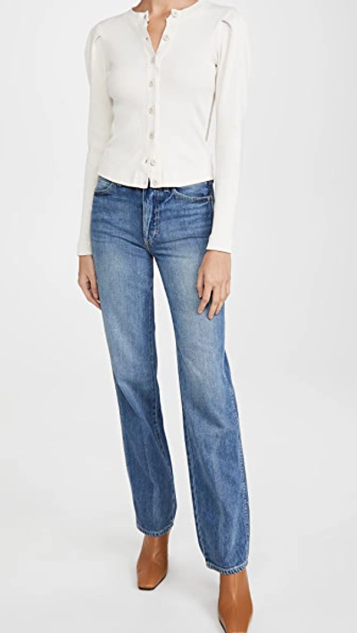 Amo Puff Sleeve Cardigan In Off White