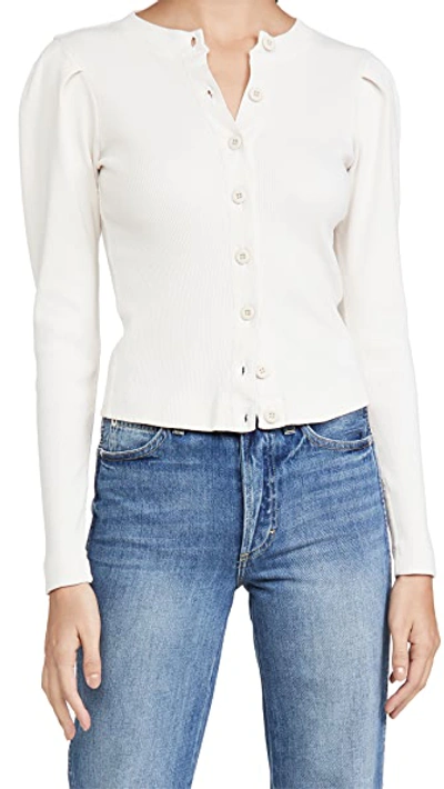 Amo Puff Sleeve Cardigan In Off White