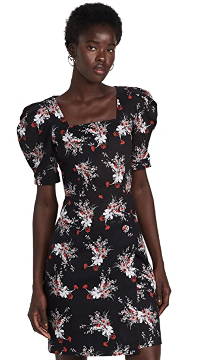 Shop Adam Lippes Puff Sleeve Mini Dress In Printed Cotton Twill