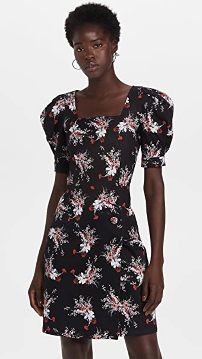 Shop Adam Lippes Puff Sleeve Mini Dress In Printed Cotton Twill