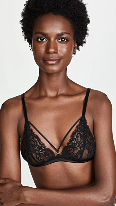Coco De Mer Seraphine Leavers Lace, Tulle And Satin Soft-cup Triangle Bra  In Black