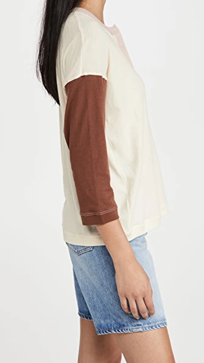 Shop The Great The Shrunken Henley Tee In Washed White W/ Brown