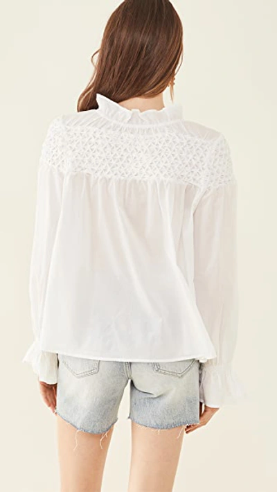 Merlette Majorelle White Smocked Cotton Blouse