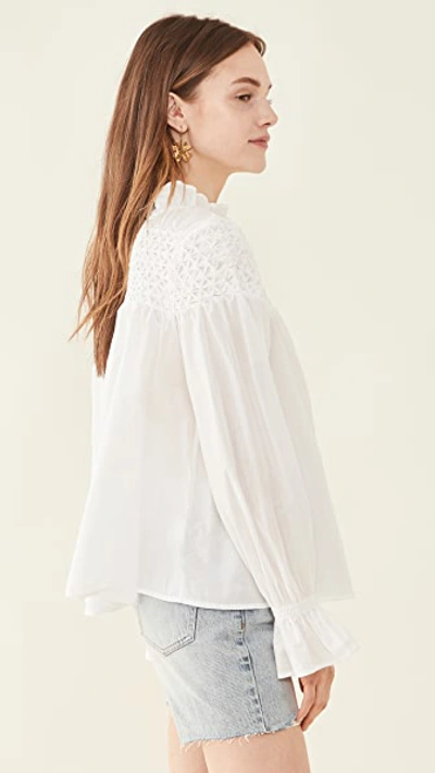 Merlette Majorelle White Smocked Cotton Blouse