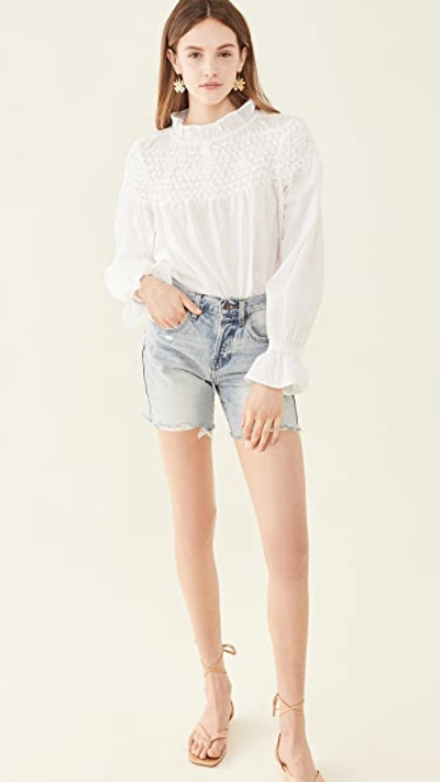 Merlette Majorelle White Smocked Cotton Blouse