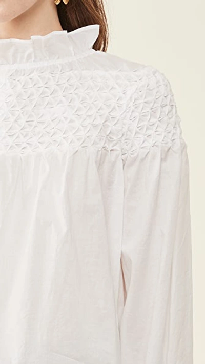 Merlette Majorelle White Smocked Cotton Blouse