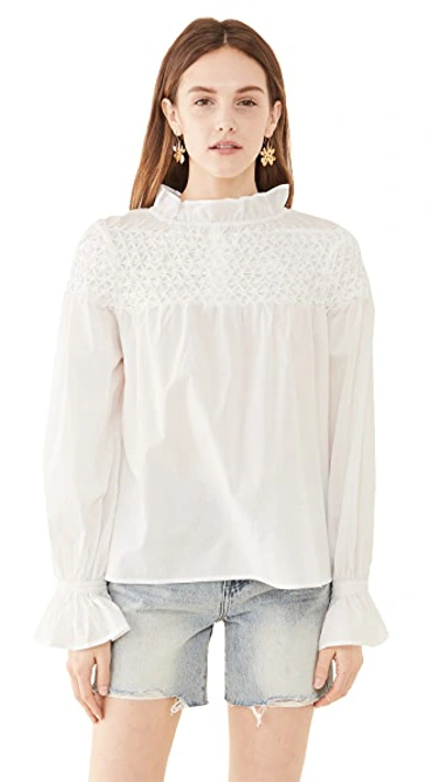 Merlette Majorelle White Smocked Cotton Blouse