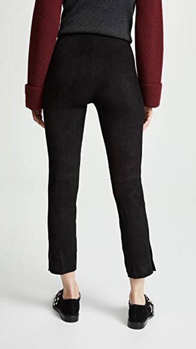 Shop Vince Stretch Suede Split Hem Cropped Leggings In Black