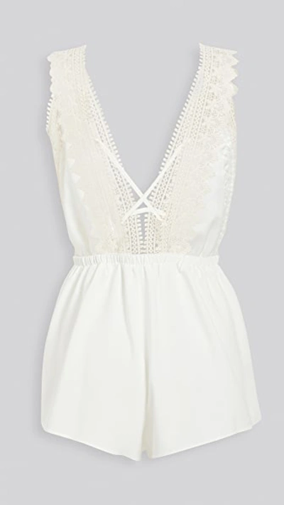 Flora Nikrooz Matte Romper With Crochet Trim In Ivory