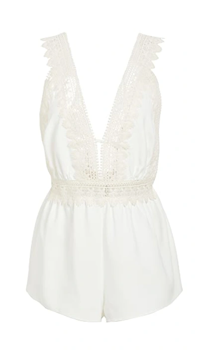 Shop Flora Nikrooz Matte Romper With Crochet Trim Ivory