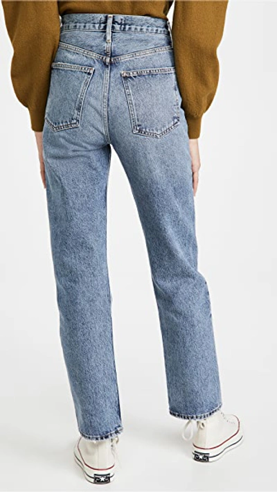 90's Pinch Waist High Rise Straight Jeans In Blue