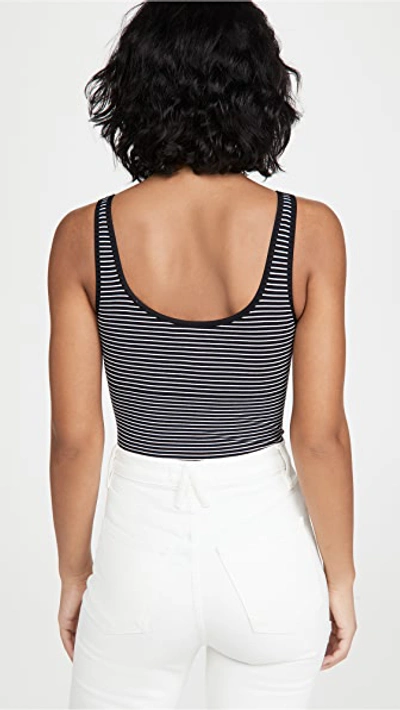 Shop Yummie Ruby Scoop Neck Bodysuit With Stripes In Black And White Striped
