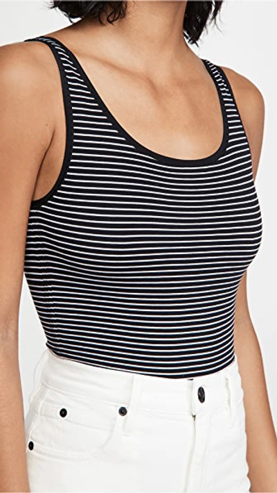 Shop Yummie Ruby Scoop Neck Bodysuit With Stripes In Black And White Striped