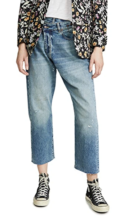 R13 Crossover Asymmetric Distressed High-rise Wide-leg Jeans In Jasper Blue