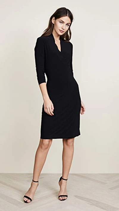 Shop Norma Kamali Long Sleeve Side Draped Dress Black