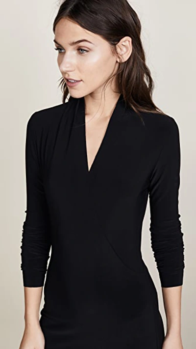 Shop Norma Kamali Long Sleeve Side Draped Dress Black