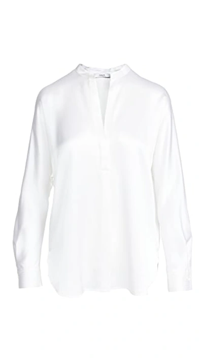 Vince Open Neck Long-sleeved Loose Fit Blouse In Optic White