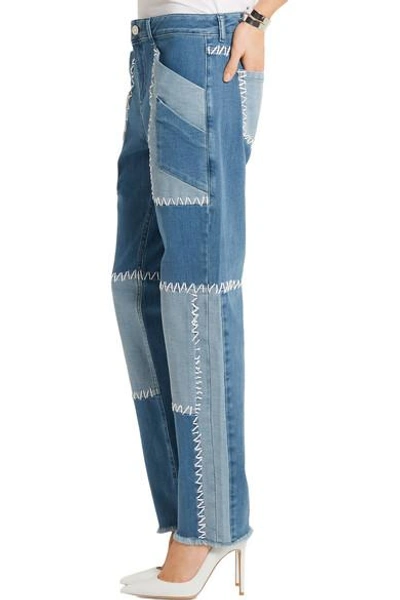 Shop House Of Holland Patchwork High-rise Boyfriend Jeans In Blue