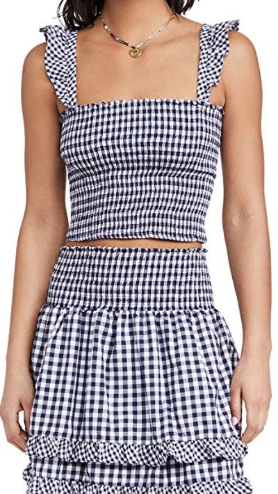 Shop Peixoto Mariel Top Navy Blue Gingham M