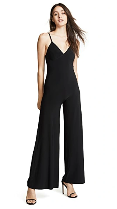 Norma Kamali Backless V-neck Wide-leg Jumpsuit In Black