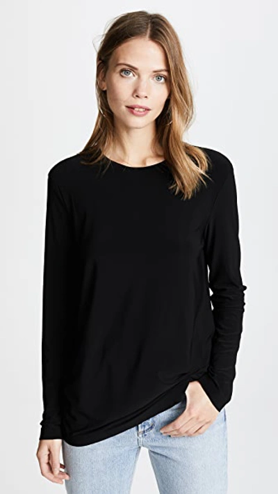 Shop Norma Kamali Kamali Kulture Long Sleeve Crew Top In Black