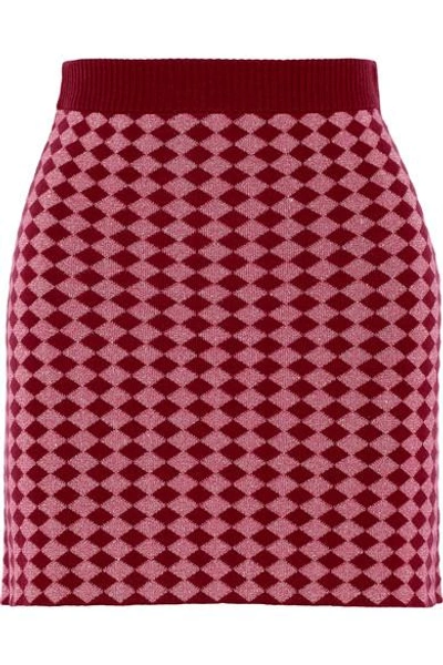 Shop House Of Holland Diamond-intarsia Stretch Wool-blend Mini Skirt In Pink