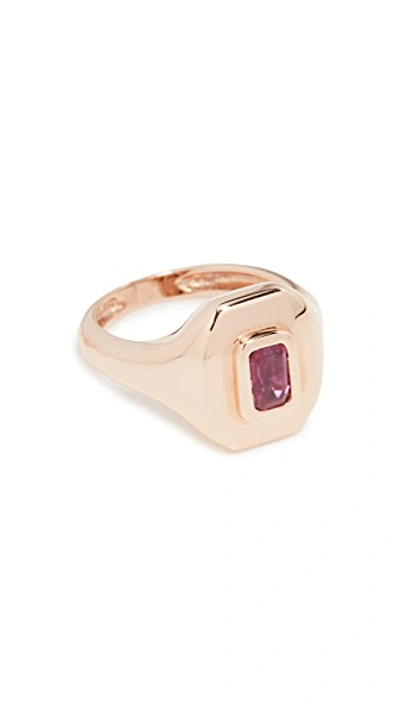 Shop Shay 18k Gold Baguette Essential Pinky Ring In Rose Gold/ruby
