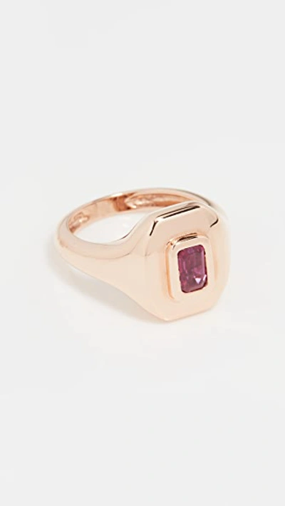 Shop Shay 18k Gold Baguette Essential Pinky Ring In Rose Gold/ruby