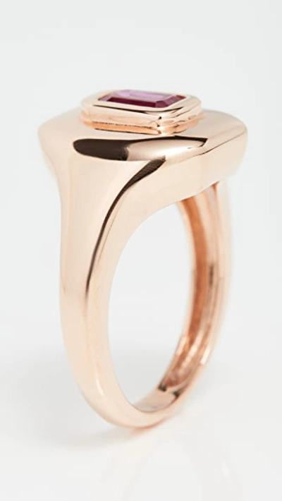 Shop Shay 18k Gold Baguette Essential Pinky Ring In Rose Gold/ruby