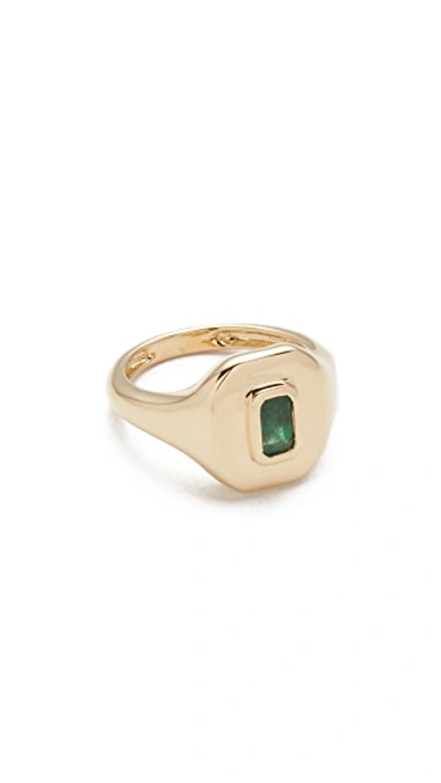 Shop Shay 18k Gold Baguette Essential Pinky Ring In Gold/emerald