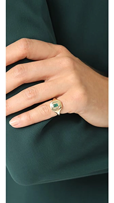 Shop Shay 18k Gold Baguette Essential Pinky Ring In Gold/emerald