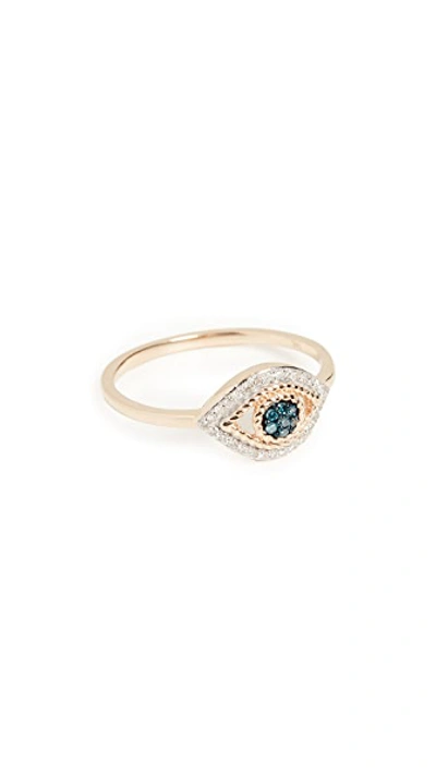 Shop Adina Reyter Tiny Pavé Evil Eye 14k Ring In 14k Yellow Gold