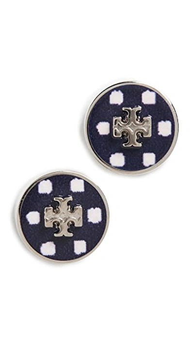 Tory Burch Kira Enamel Printed Circle Stud Earrings In Blue/silver |  ModeSens