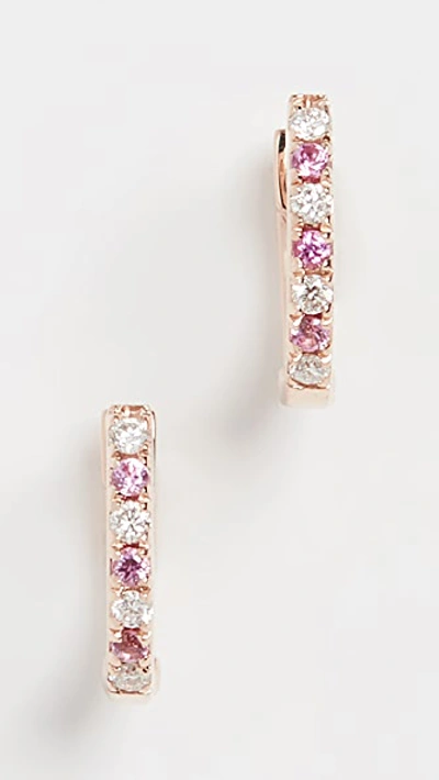Shop Ef Collection 14k Mini Diamond & Pink Sapphire Dot Huggie Earrings In Rose Gold