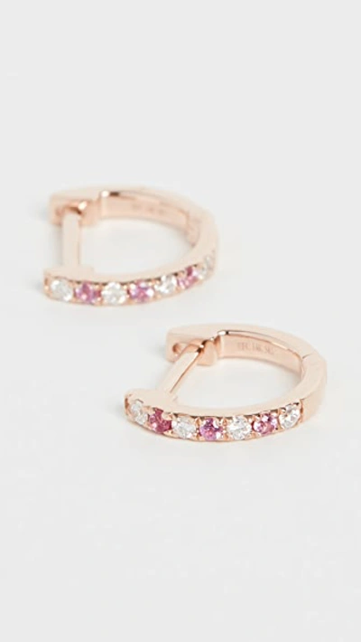 Shop Ef Collection 14k Mini Diamond & Pink Sapphire Dot Huggie Earrings In Rose Gold