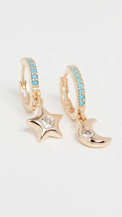 Shop Alexa Leigh Huggies With Moon And Star Charms In Yellow Gold