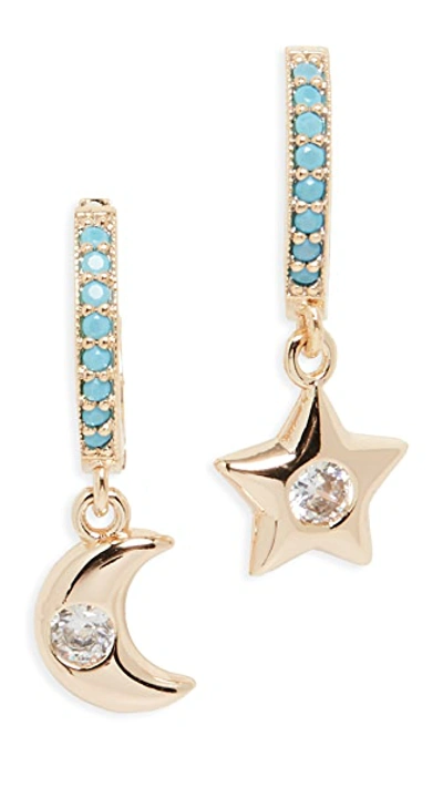 Shop Alexa Leigh Huggies With Moon And Star Charms In Yellow Gold