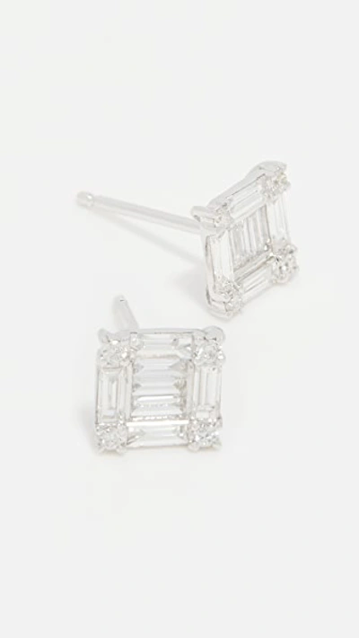 Shop Shay 18k White Gold Square Stacked Baguette Stud Earrings In White Gold/white Diamonds