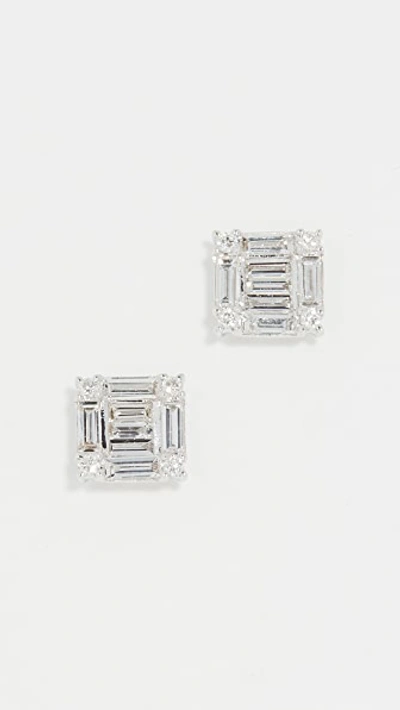 Shop Shay 18k White Gold Square Stacked Baguette Stud Earrings In White Gold/white Diamonds