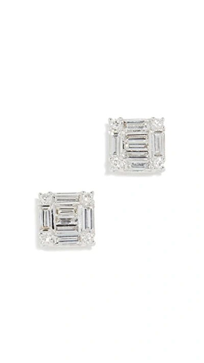 Shop Shay 18k White Gold Square Stacked Baguette Stud Earrings In White Gold/white Diamonds