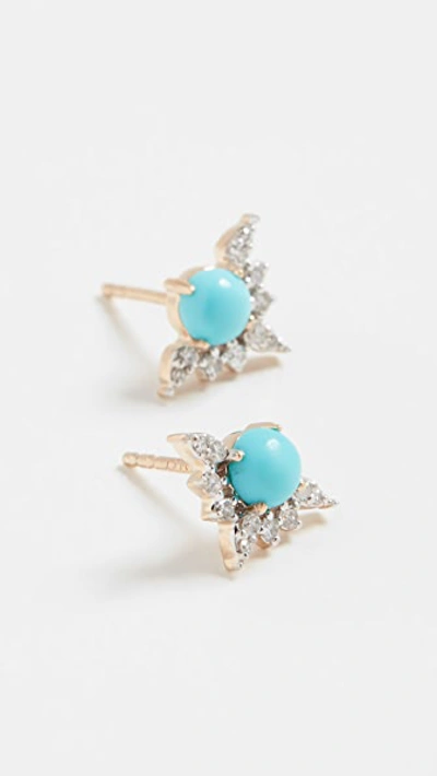 Shop Adina Reyter 14k Turquoise + Marquise Diamond Post Earrings In Yellow Gold