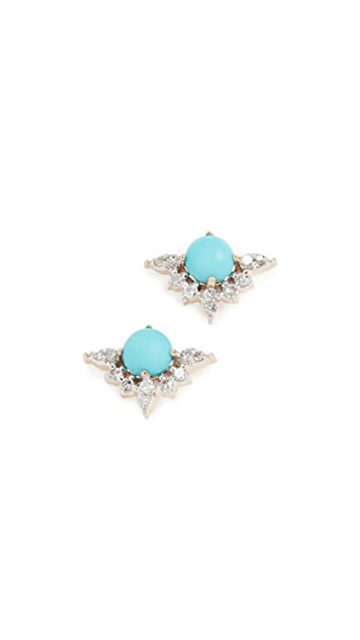 Shop Adina Reyter 14k Turquoise + Marquise Diamond Post Earrings In Yellow Gold